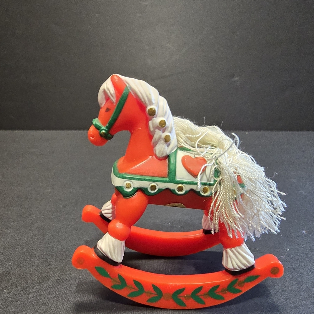 Vtg Christmas Rocking Horse Ornaments 2 Painted Wood, 1 Plastic - Picture 12 of 16